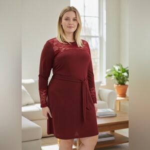 NEW•XL-2X•Lana Merlot Lace Detailed Swing Dress